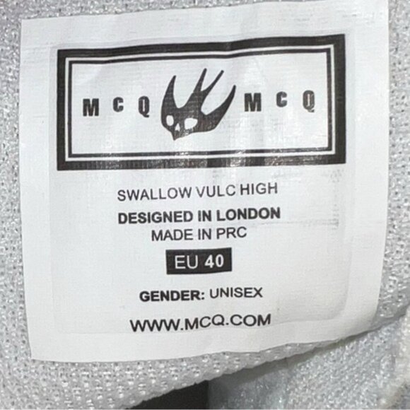 🌻NEW McQ Alexander McQueen Swallow Vulc Leather High-top Sneaker Size 40 Unisex - Picture 11 of 13
